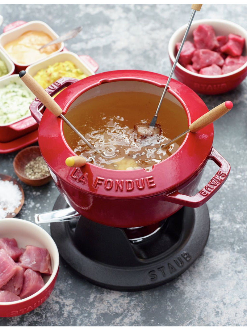 Staub brand-embossed cast-iron fondue set 18cm, UK version