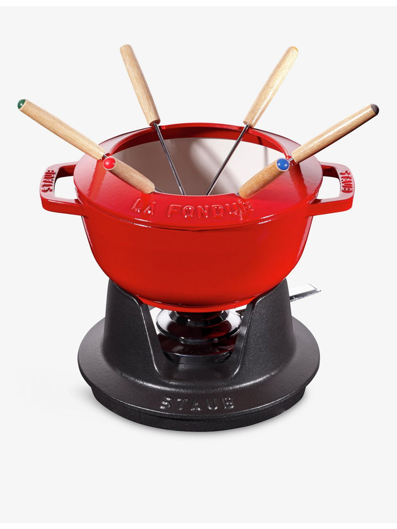 Staub brand-embossed cast-iron fondue set 18cm, UK version