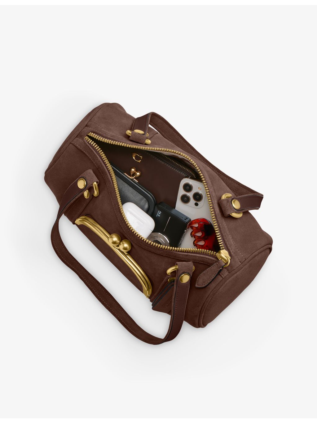 Coach kisslock barrel suede shoulder bag 33.6cm, UK version