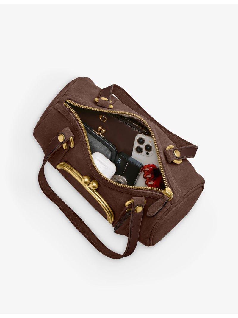 Coach kisslock barrel suede shoulder bag 33.6cm, UK version
