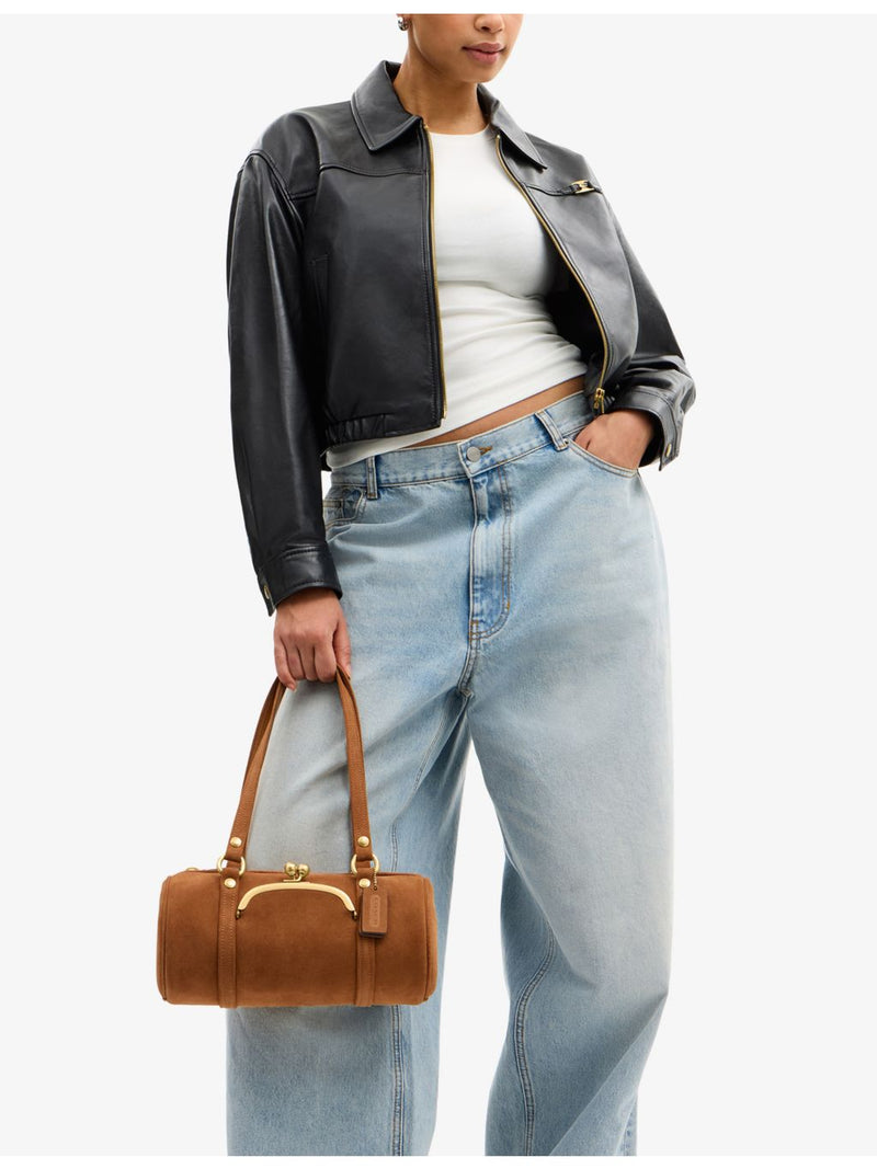 Coach Kisslock 28 suede barrel bag, imported from the UK