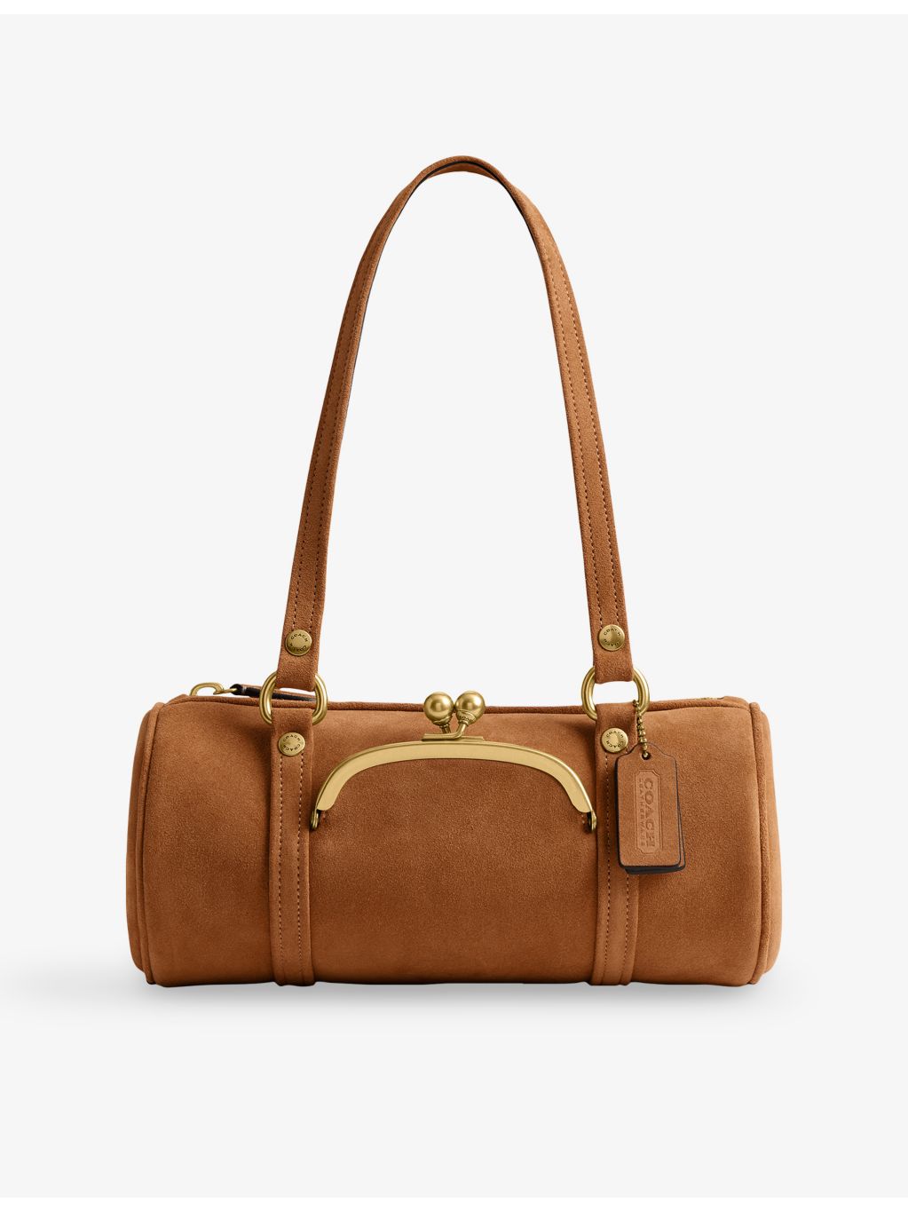 Coach Kisslock 28 suede barrel bag, imported from the UK