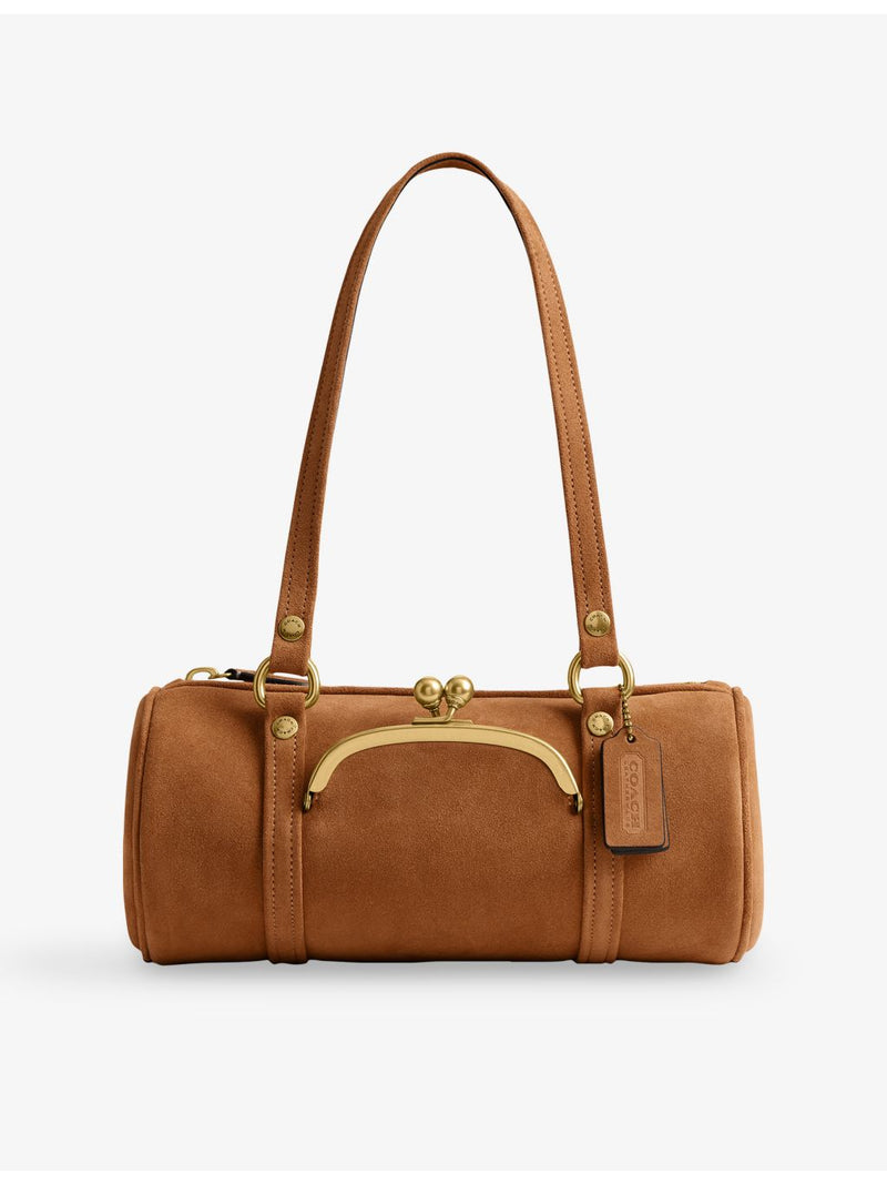 Coach Kisslock 28 suede barrel bag, imported from the UK