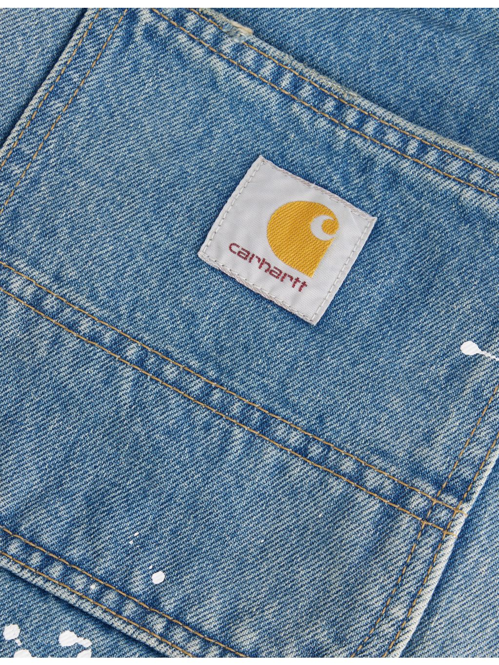 Carhartt WIP logo-patch paint-splatter denim tote, imported from the UK