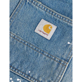 Carhartt WIP logo-patch paint-splatter denim tote, imported from the UK