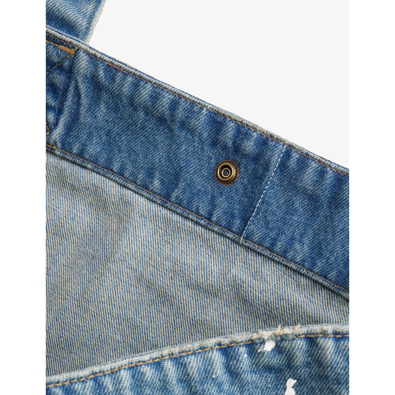 Carhartt WIP logo-patch paint-splatter denim tote, imported from the UK