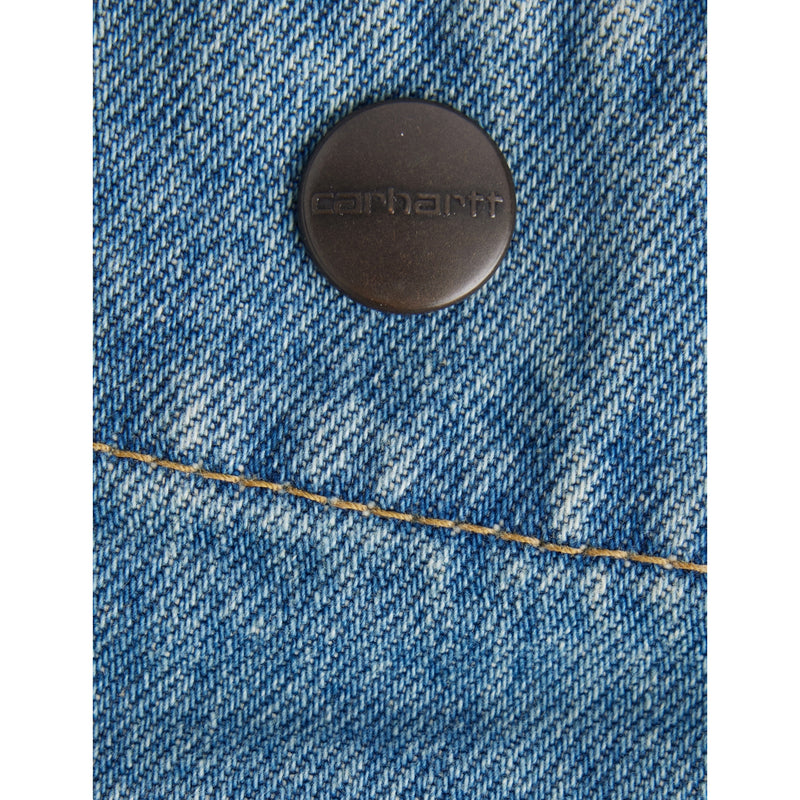 Carhartt WIP logo-patch paint-splatter denim tote, imported from the UK