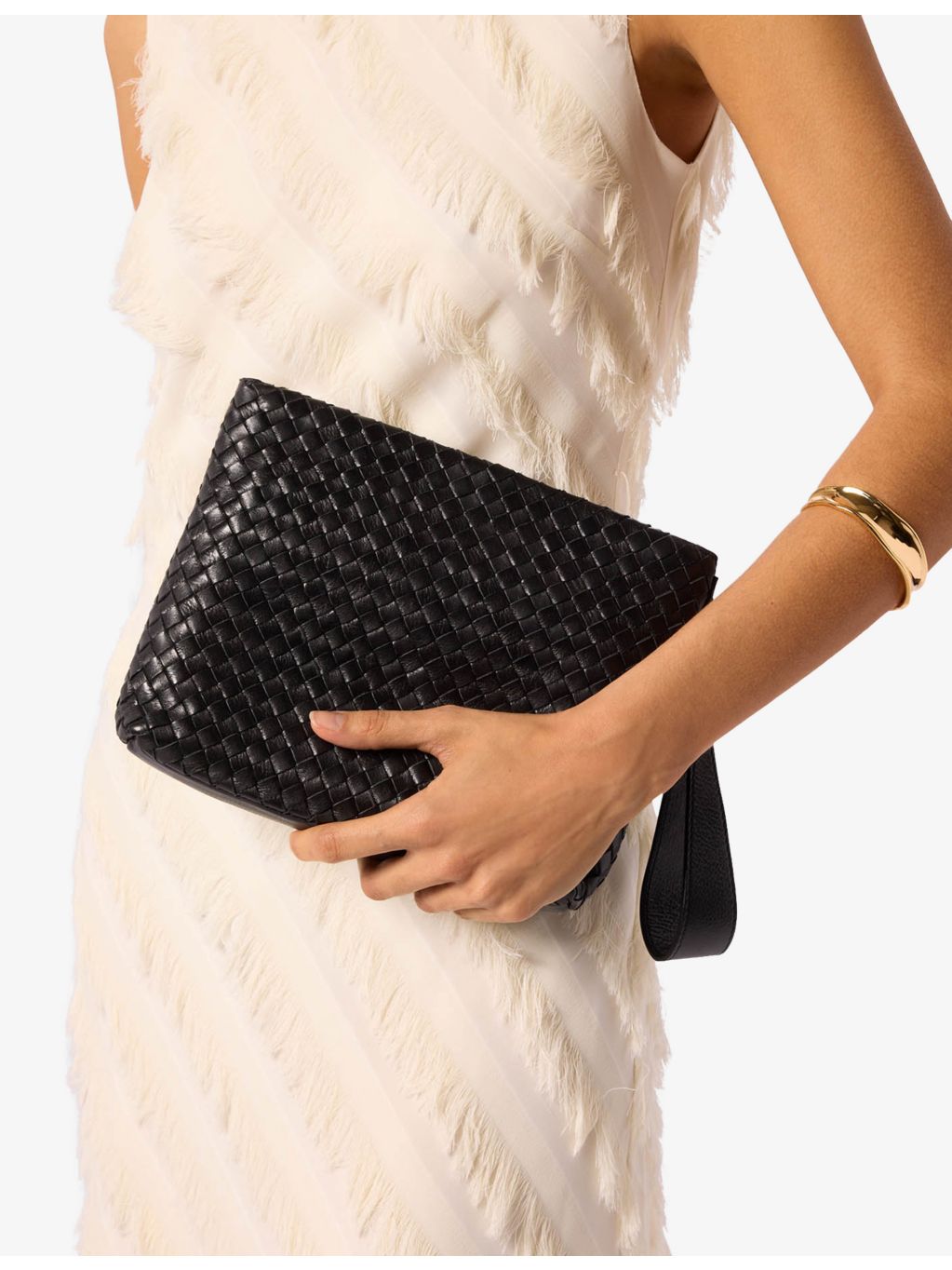 Whistles Avah woven leather clutch, imported from the UK
