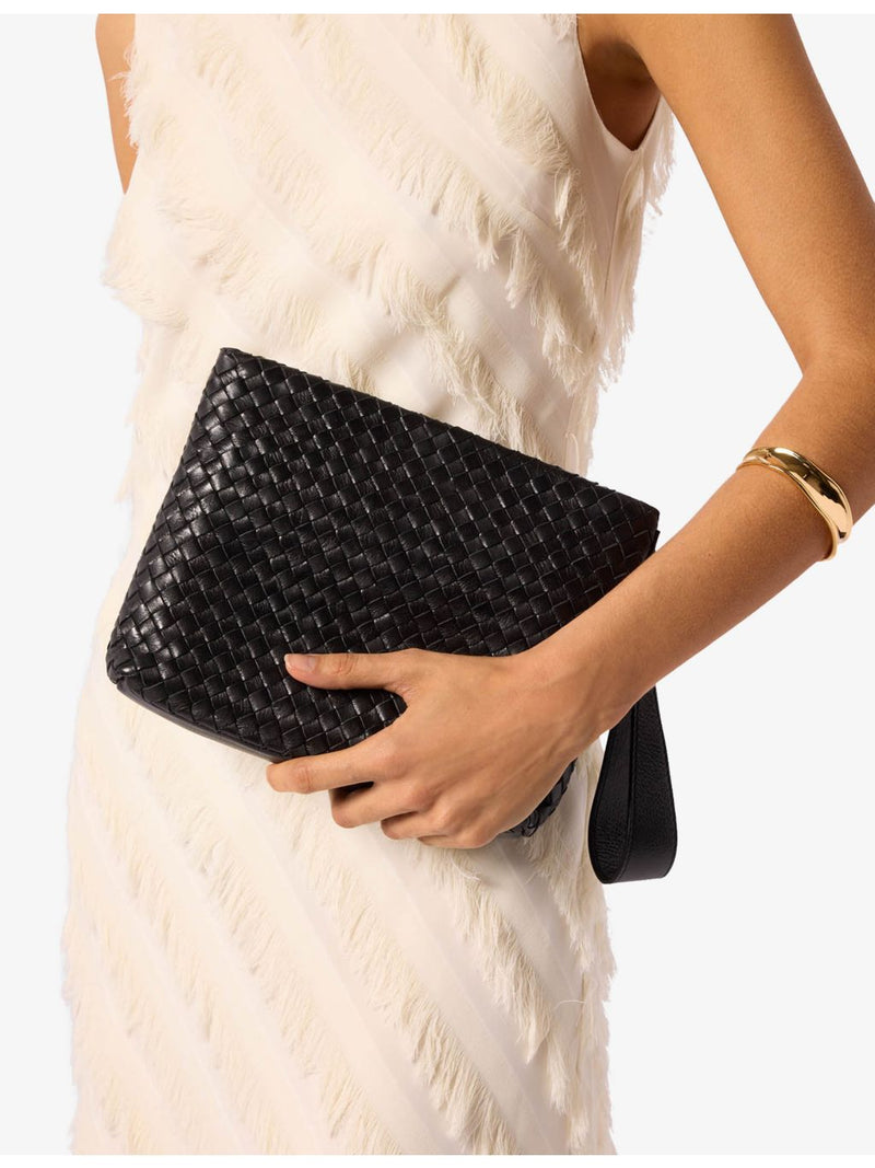 Whistles Avah woven leather clutch, imported from the UK