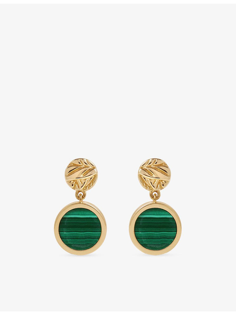 Astley Clarke gold plated malachite drop earrings 1.8cm, UK version