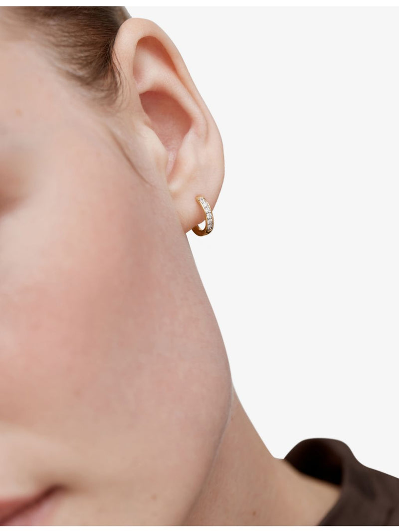 Monica Vinader vermeil huggie earrings with lab-grown diamonds, imported from the UK