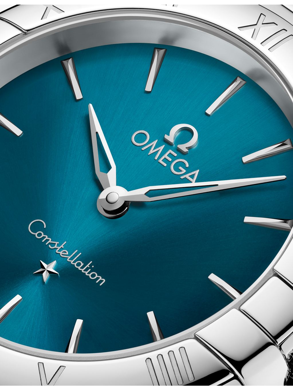 Omega Constellation stainless steel quartz watch 28mm peacock blue dial (British brand)