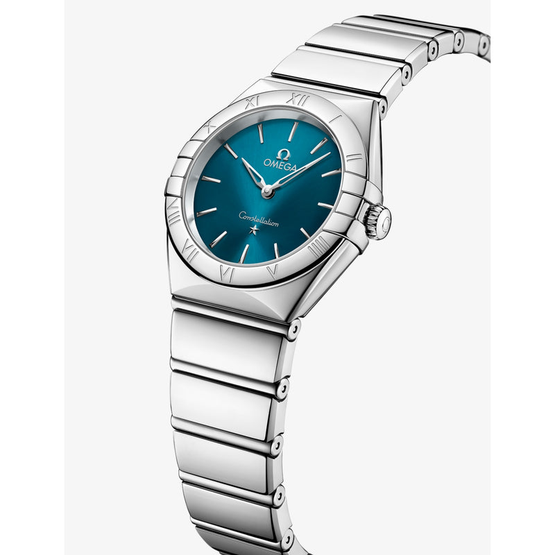 Omega Constellation stainless steel quartz watch 28mm peacock blue dial (British brand)