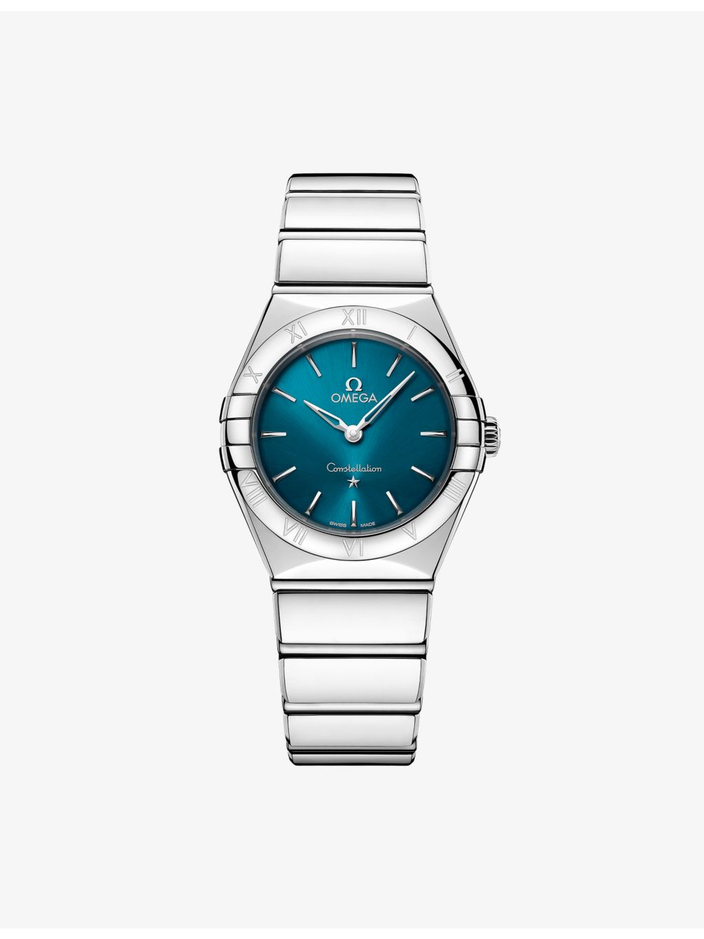 Omega Constellation stainless steel quartz watch 28mm peacock blue dial (British brand)