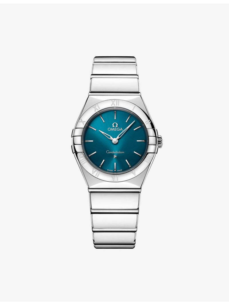Omega Constellation stainless steel quartz watch 28mm peacock blue dial (British brand)