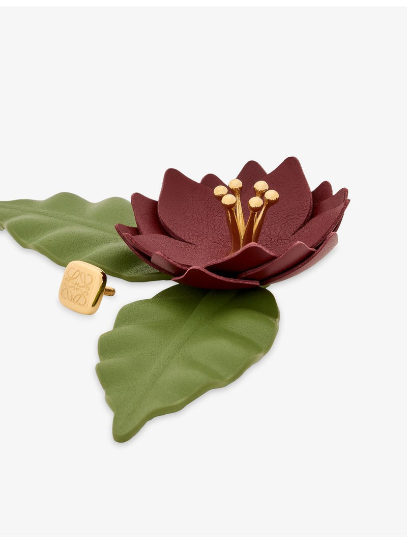 Loewe leather flower pistil pin with brass hardware, imported from the UK
