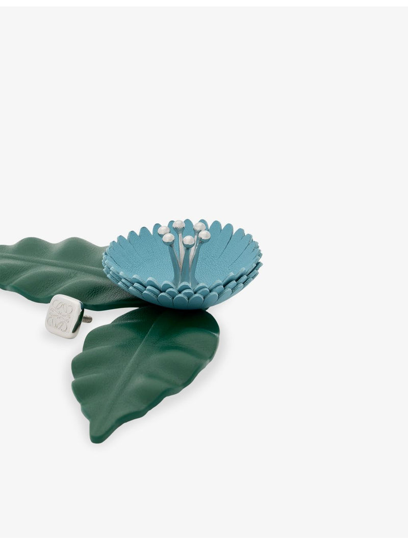 Loewe flower pistil leather pin with silver hardware (British brand)