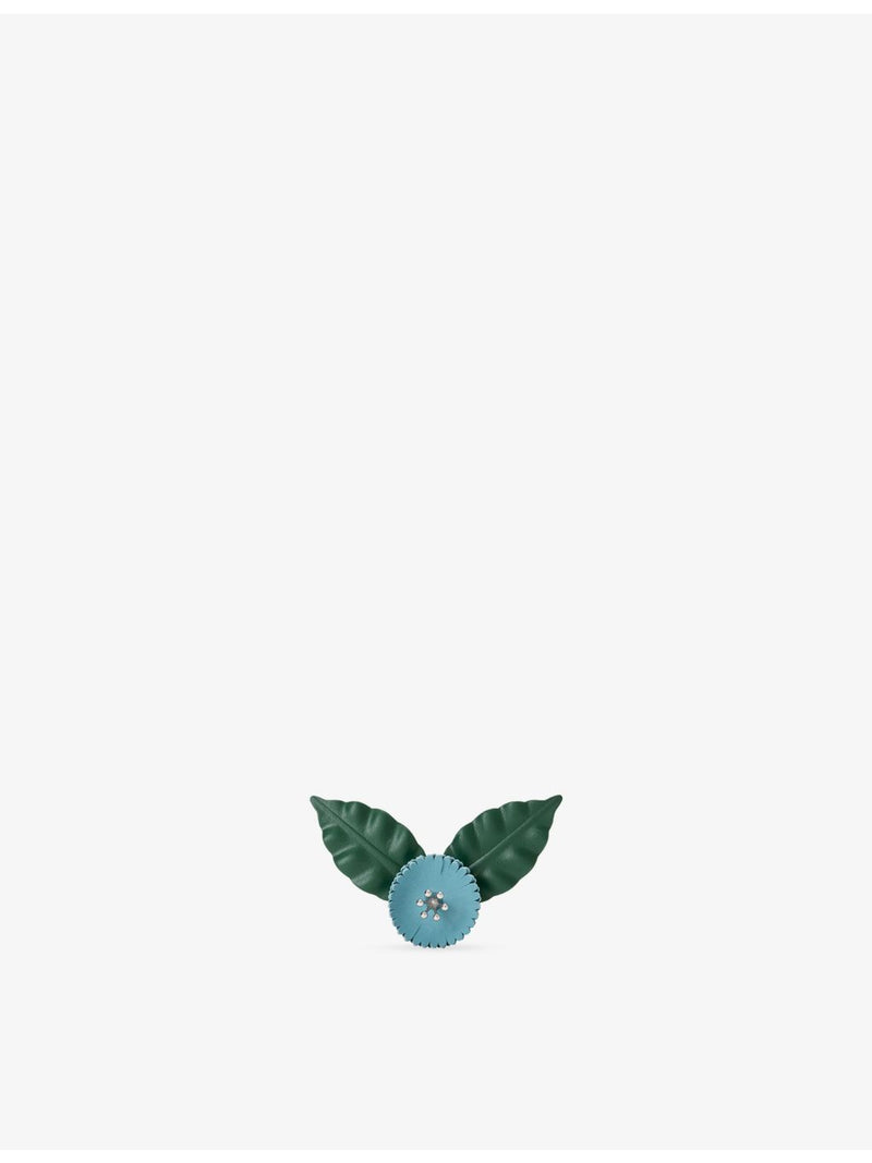 Loewe flower pistil leather pin with silver hardware (British brand)