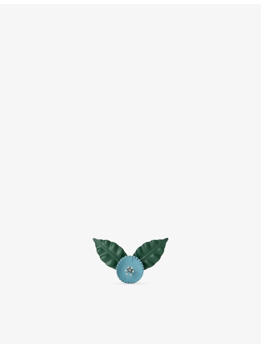 Loewe flower pistil leather pin with silver hardware (British brand)