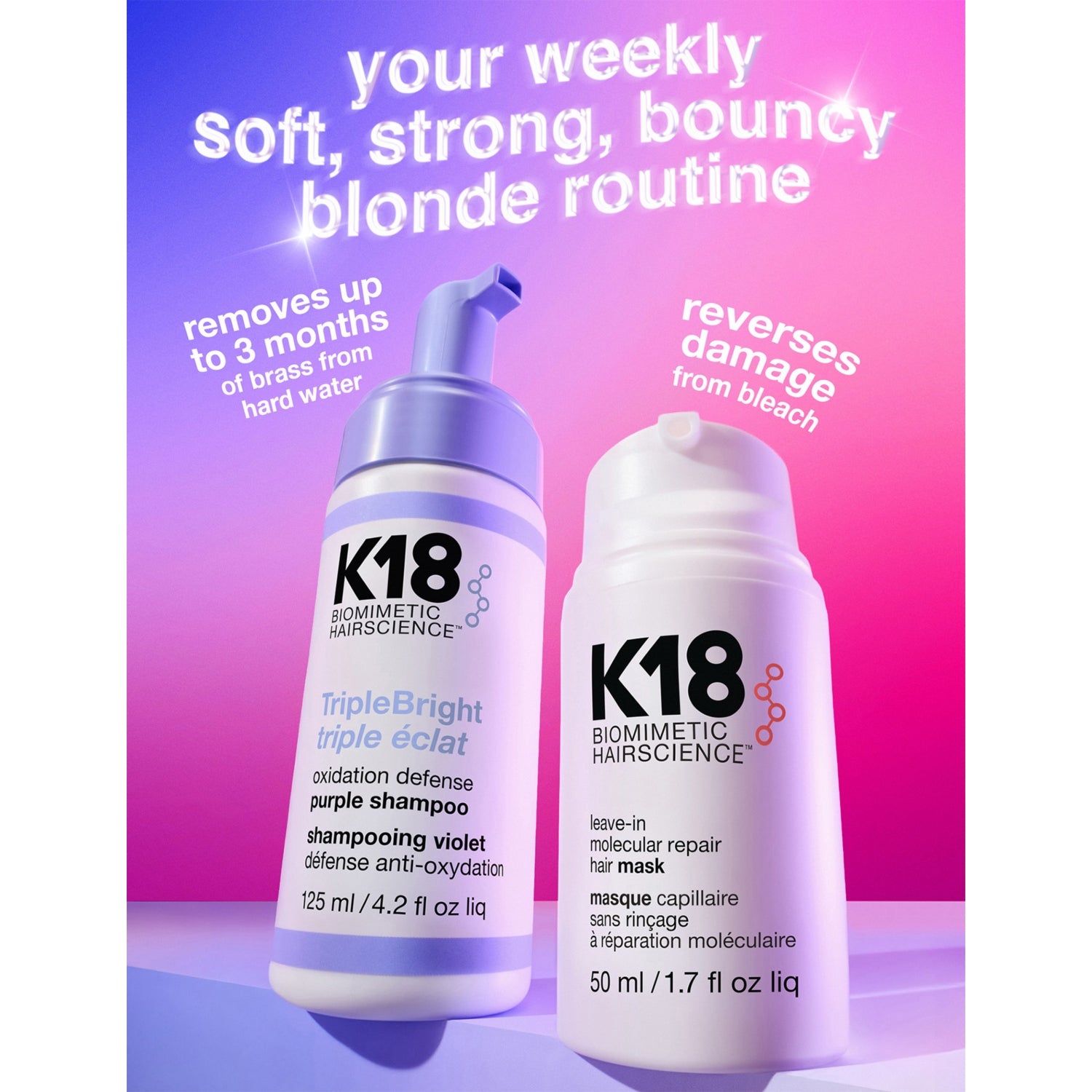 K18 TripleBright purple shampoo 125ml, imported from the UK