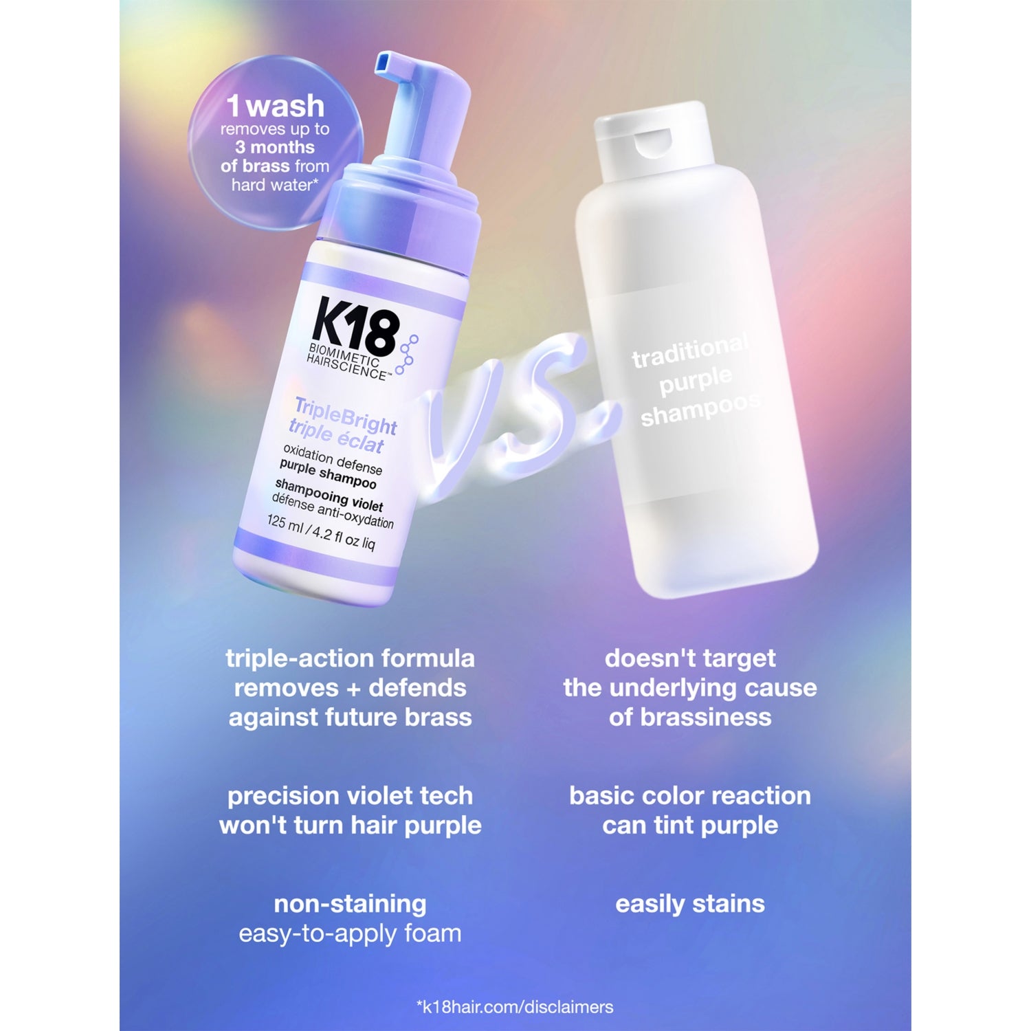 K18 TripleBright purple shampoo 125ml, imported from the UK