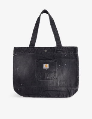 Carhartt WIP paint-splatter denim tote bag, imported from the UK