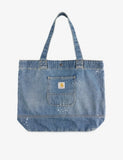 Carhartt WIP paint-splatter denim tote bag, imported from the UK