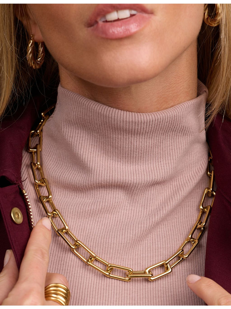 Amadeus Gia 18ct gold-plated brass large link necklace 40cm (British brand)