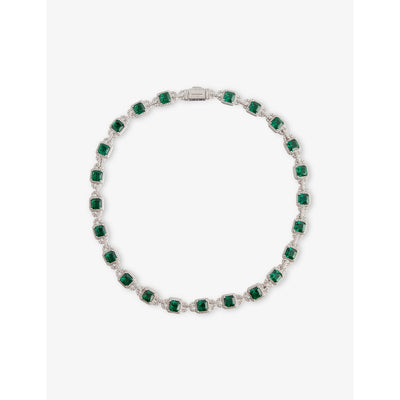 selfridges DARKAI Mariner 18ct White-Gold Plated Stainless-Steel, Brass and Emerald Necklace, 45cm- Buy online at McGrocer