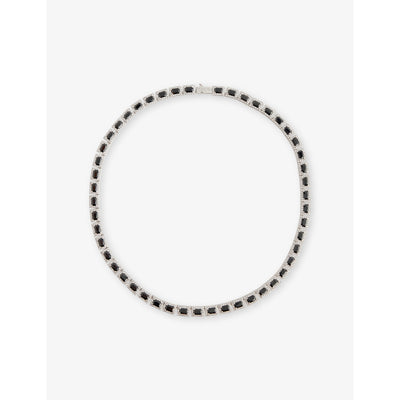 selfridges DARKAI Tennis 18ct White Gold-Plated Stainless Steel, Brass Pavé-Emerald Necklace 50cm- Buy online at McGrocer