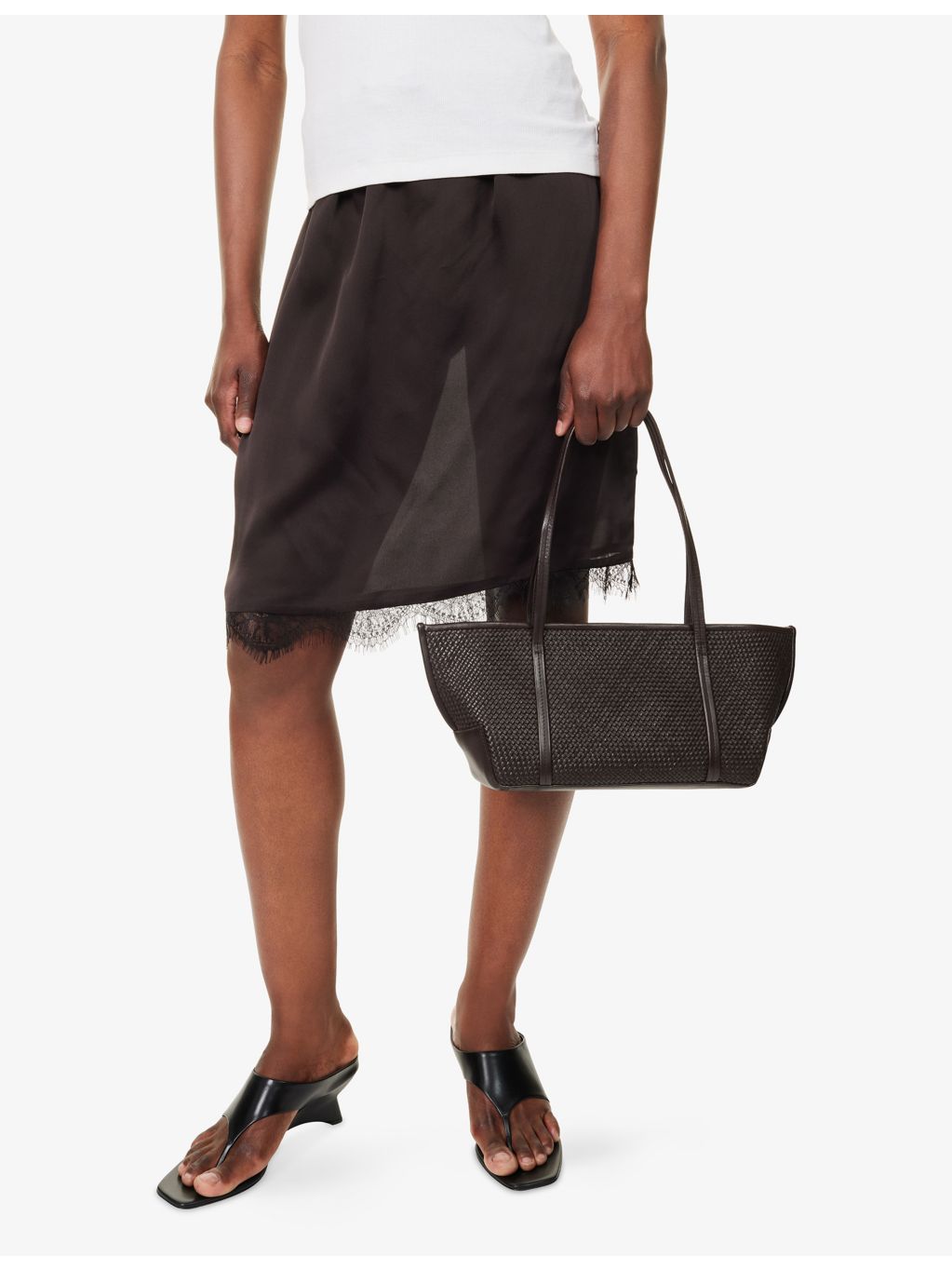 ST. AGNI woven leather tote bag with twin handles - British product