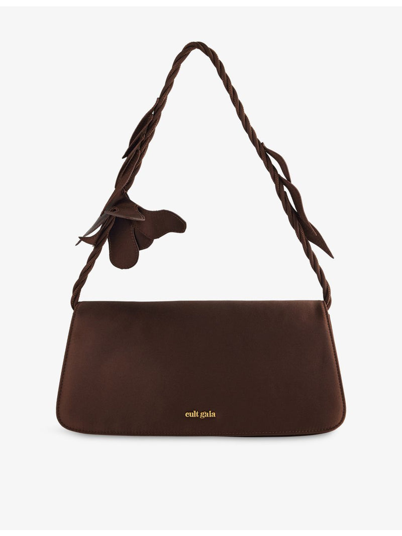 Cult Gaia Cosette satin shoulder bag with floral appliqué, UK version