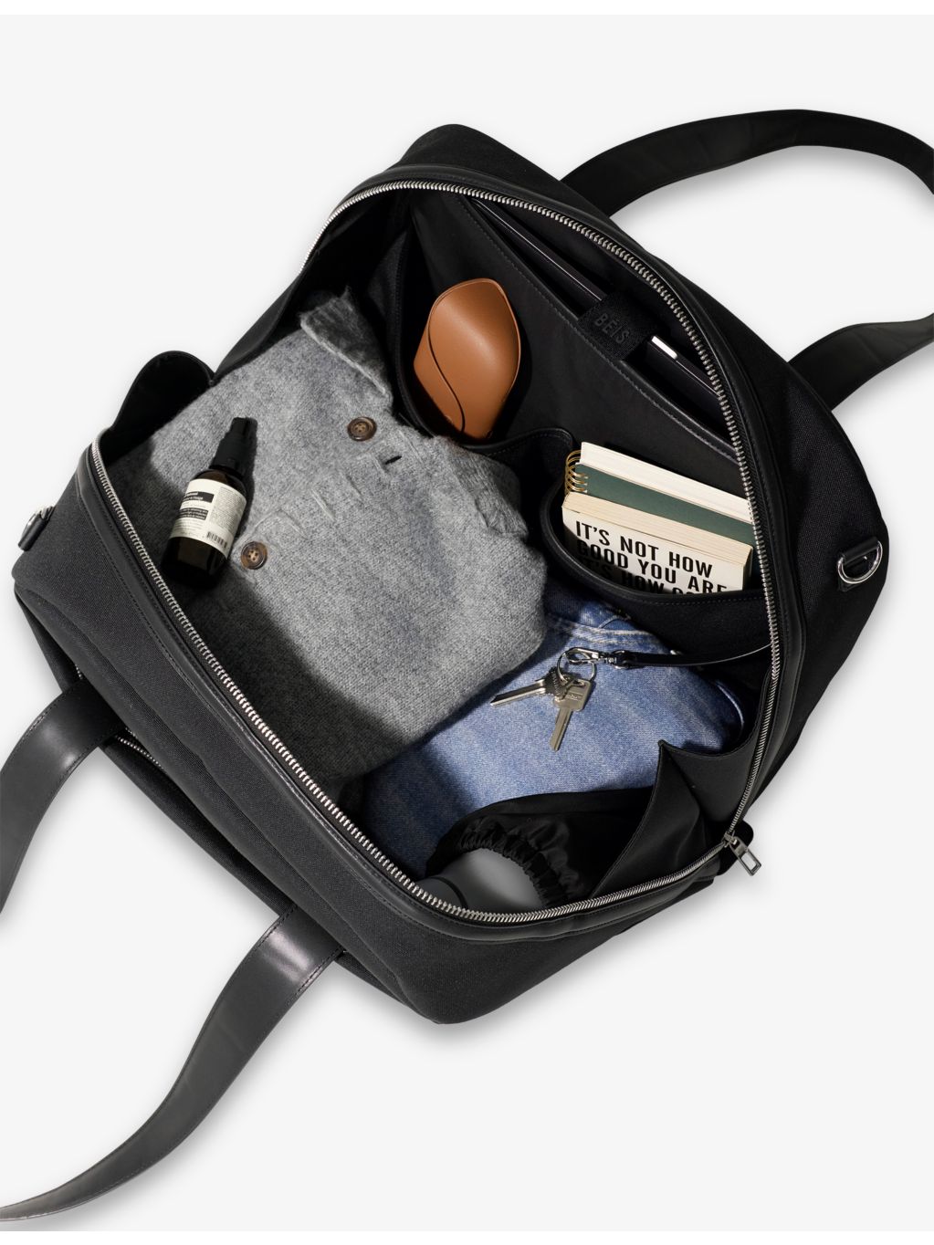 BÉIS travel duffle bag leather-trim 28L, UK version