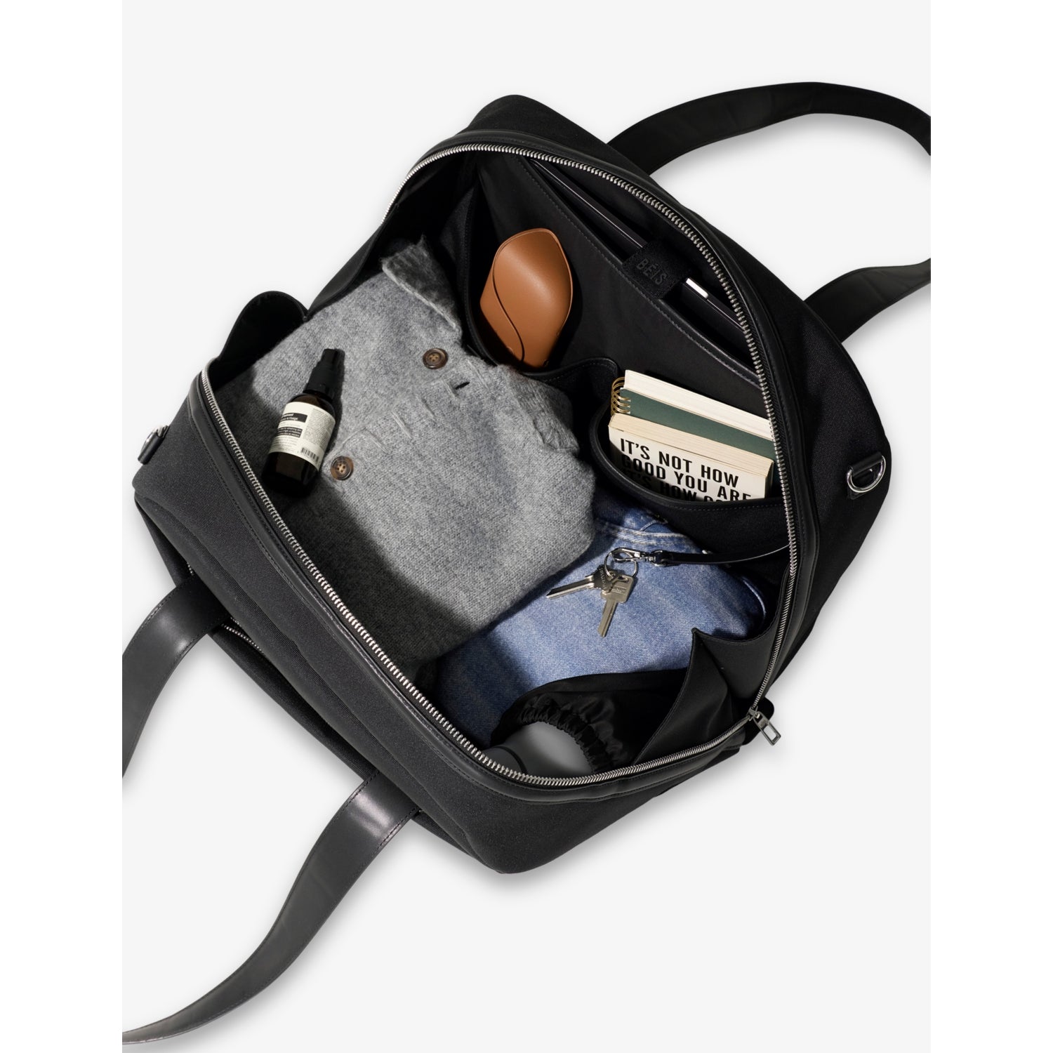 BÉIS travel duffle bag leather-trim 28L, UK version