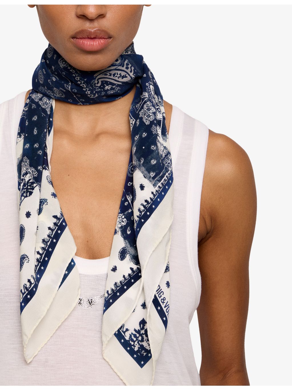 Zadig&Voltaire denim bandana silk scarf 85cm, imported from the UK