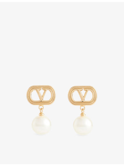 selfridges Valentino Garavani Ovalette Pearl-Drop Brass Earrings- Buy online at McGrocer