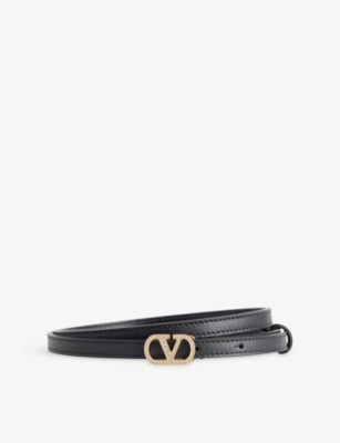 Valentino Garavani VLogo Rhinestone-Buckle Leather Belt