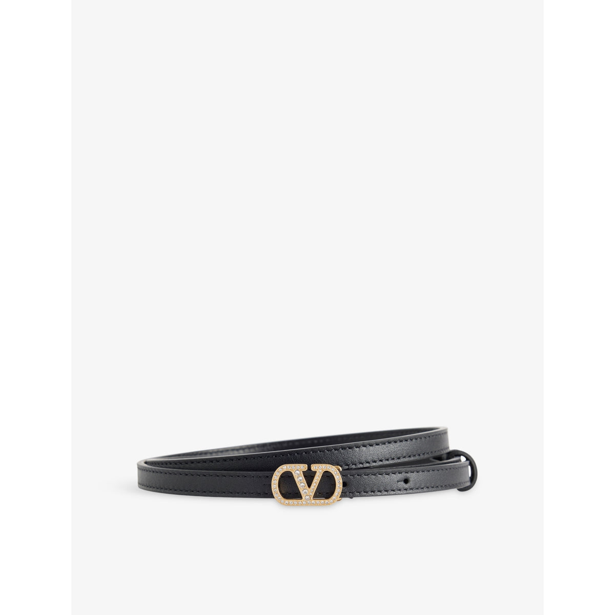 VLogo Rhinestone-Buckle Leather Belt - 26