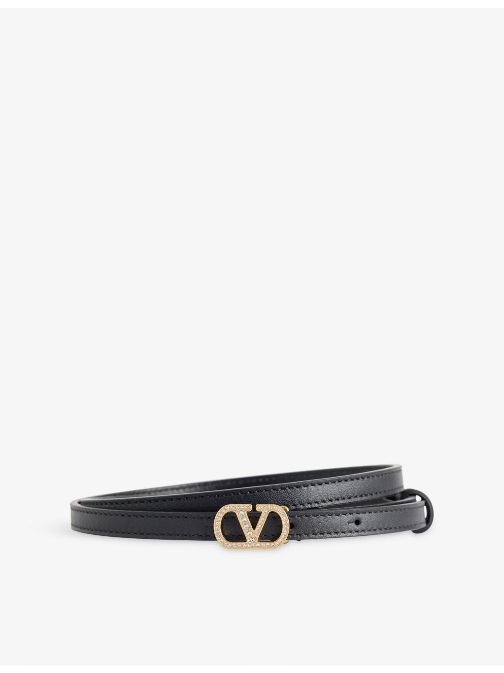 Valentino Garavani VLogo rhinestone buckle leather belt, imported from the UK