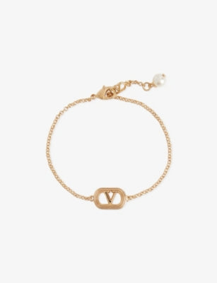 Valentino Garavani Ovalette Metal and Swarovski Pearl Bracelet