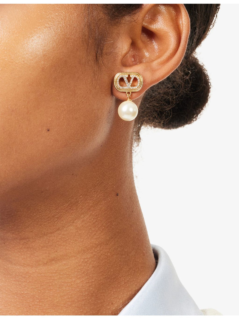 Valentino Garavani oval pearl brass earrings, imported from the UK