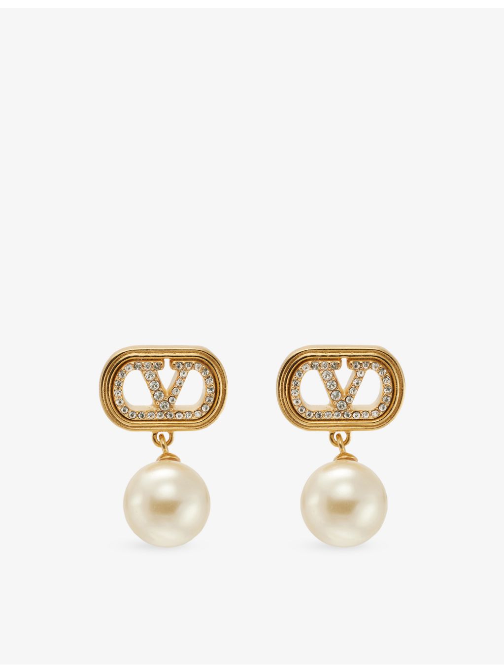 Valentino Garavani oval pearl brass earrings, imported from the UK