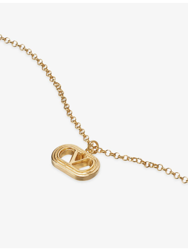 Valentino Garavani Ovalette brass necklace with VL logo pendant, UK version