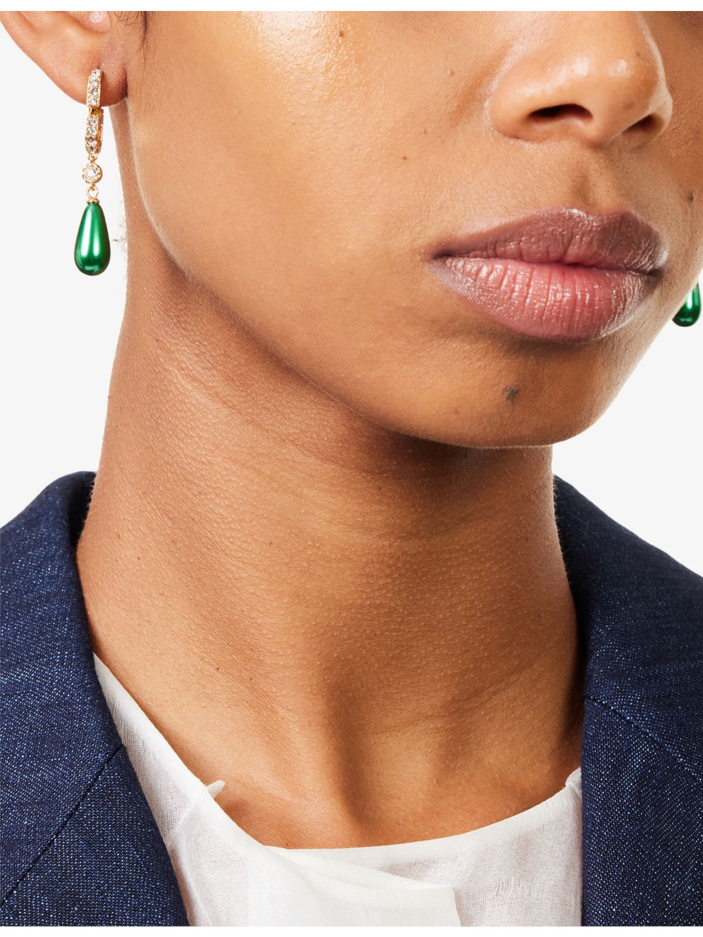 Valentino Garavani drop earrings with green stone, polished brass - British product