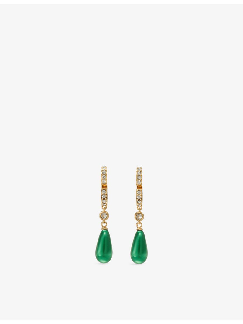Valentino Garavani drop earrings with green stone, polished brass - British product
