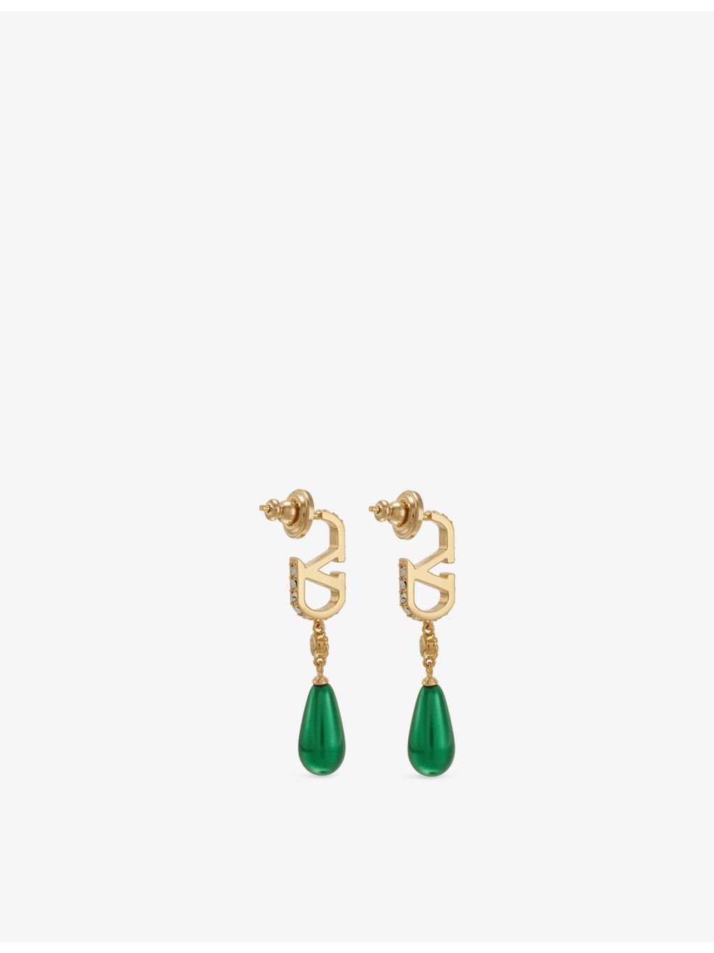 Valentino Garavani drop earrings with green stone, polished brass - British product