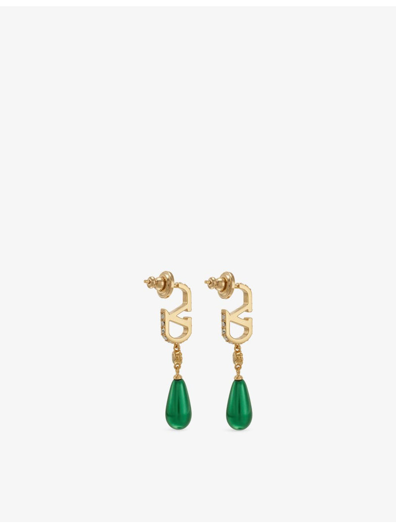 Valentino Garavani drop earrings with green stone, polished brass - British product