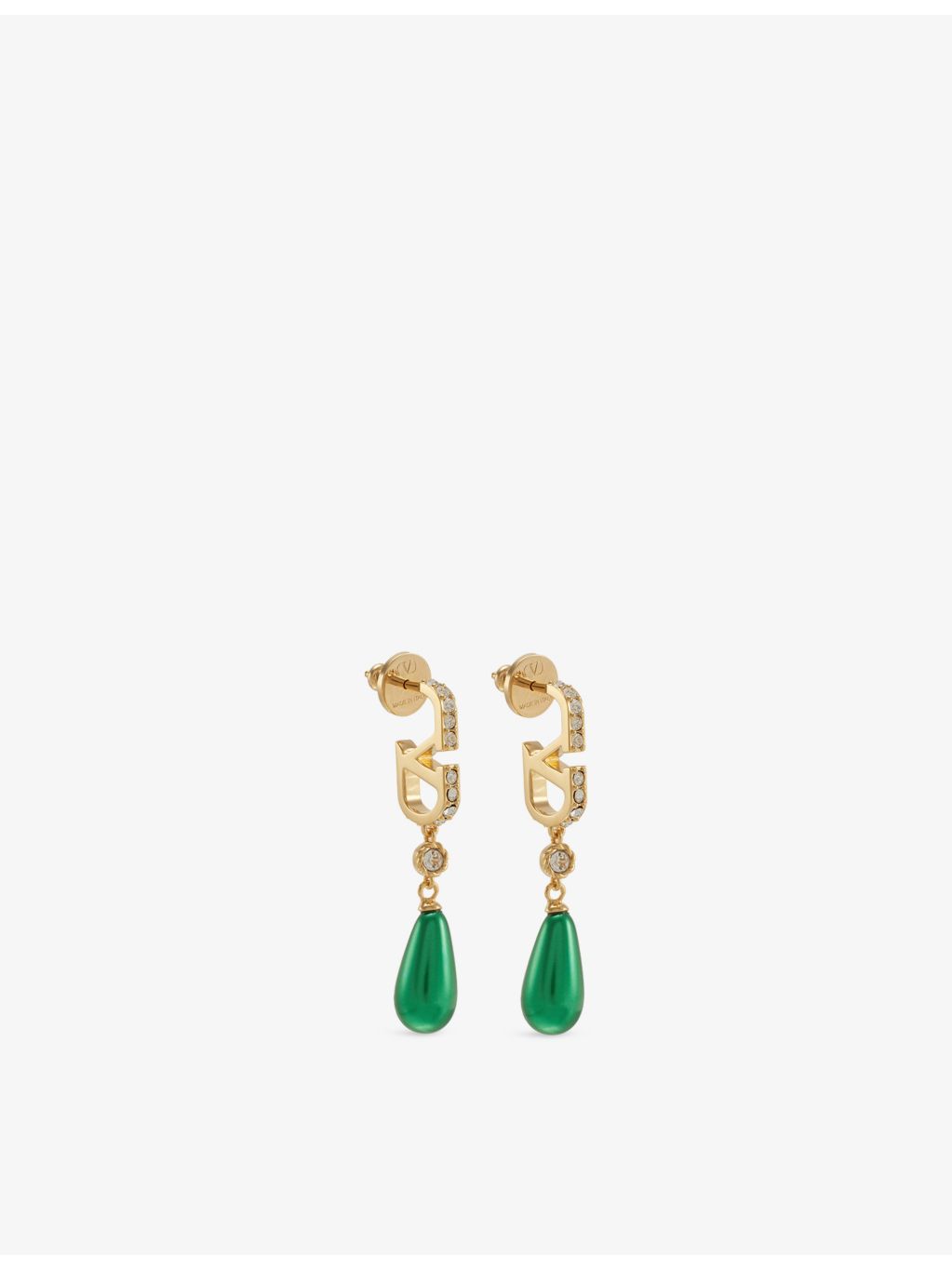Valentino Garavani drop earrings with green stone, polished brass - British product