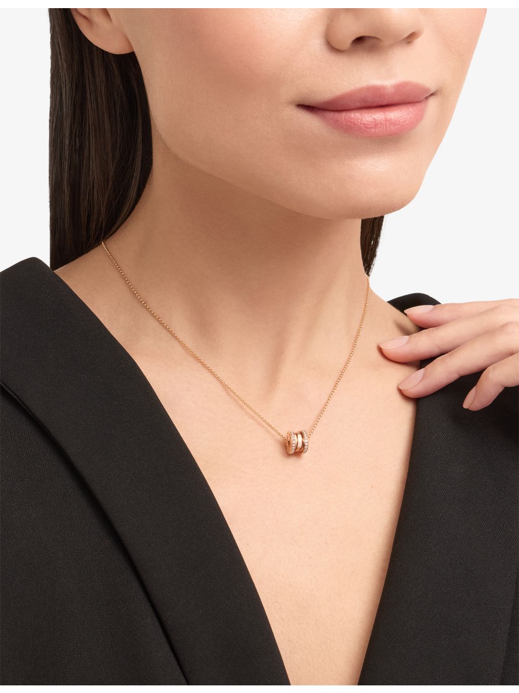 Bvlgari B.zero1 pendant necklace 18ct rose-gold 0.25ct diamond, imported from the UK