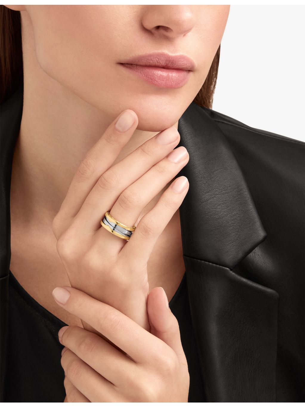 Bvlgari B.zero1 18ct yellow gold and stainless steel two-band ring, UK version